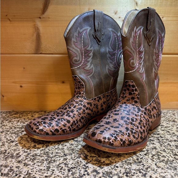 Roper Glitter and Leopard Square Toe Western Boots Size 3 - Picture 1 of 10